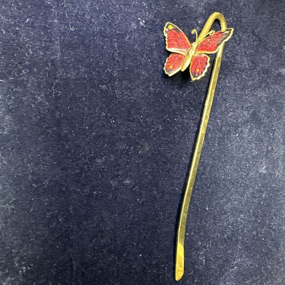 Vintage Red Butterfly Metal Bookmark Gold Tone Boho Stocking Stuffer - Picture 1 of 4